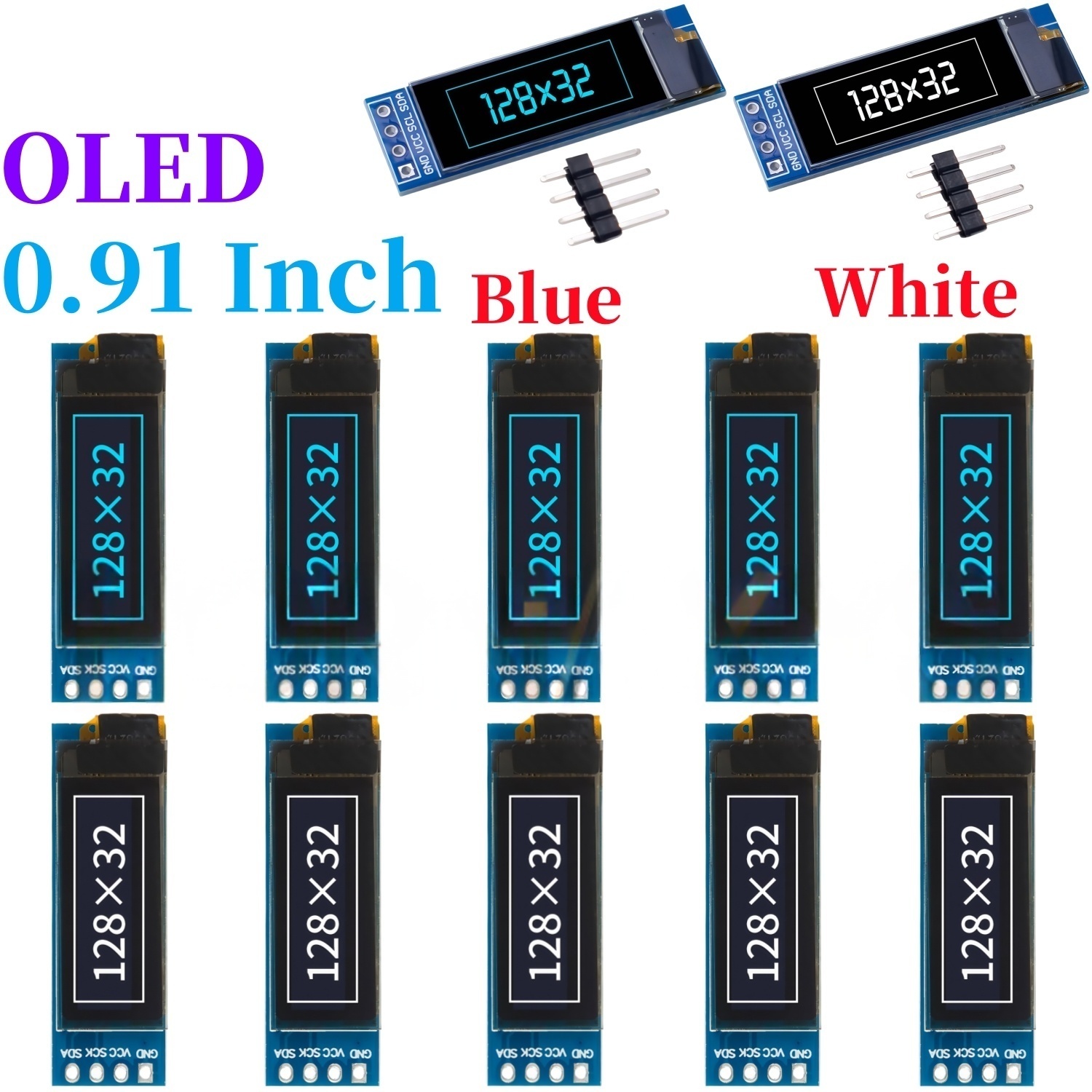Ssd1306 - شاشة OLED بيضاء/زرقاء مقاس 0.91 بوصة