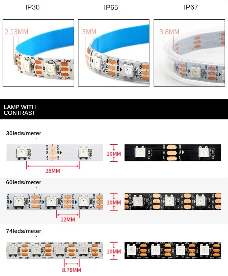 WS2812B شريط إضاءة Led ذكي 30/ - مراجعة Ws2812B Strip 5V وسعره